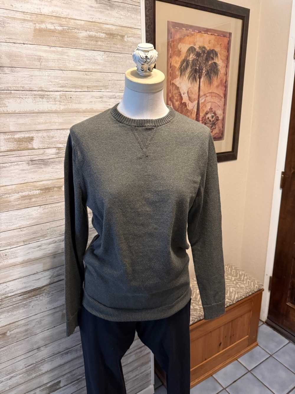 Olive green cotton cashmere crew neck sweater